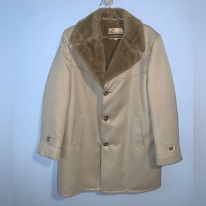 Lee Wald Men's taupe beige Coat Brown faux fur lapels Collar vintage 42 car coat